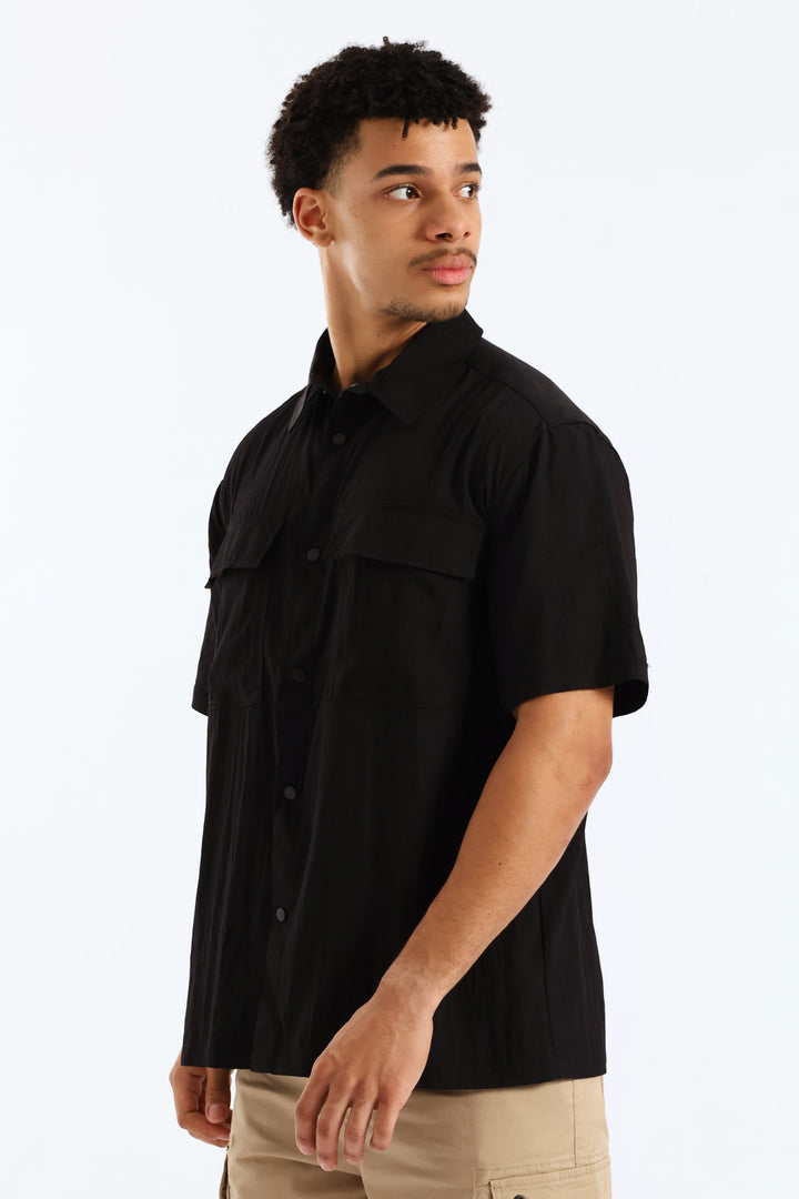 Double Pocket Boxy Shirt - Black
