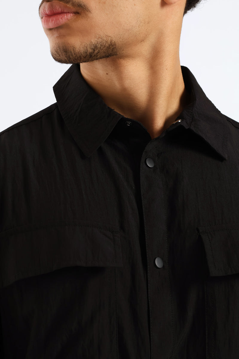 Double Pocket Boxy Shirt - Black