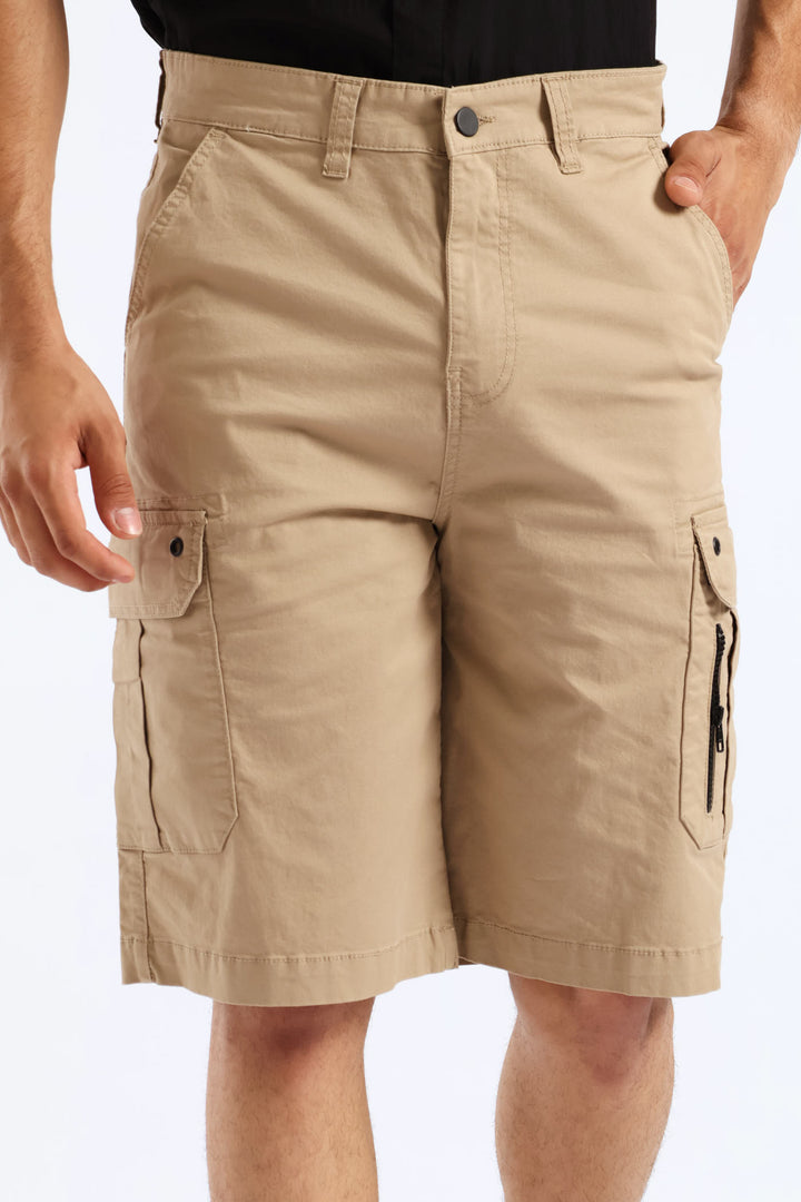 Utility Fixed Waistband Cargo Shorts - Stone