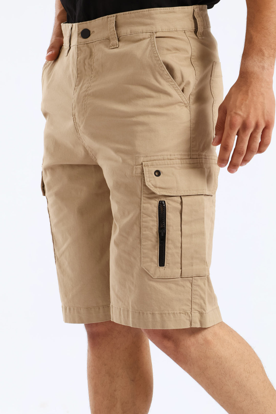 Utility Fixed Waistband Cargo Shorts - Stone