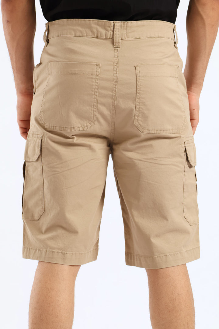 Utility Fixed Waistband Cargo Shorts - Stone