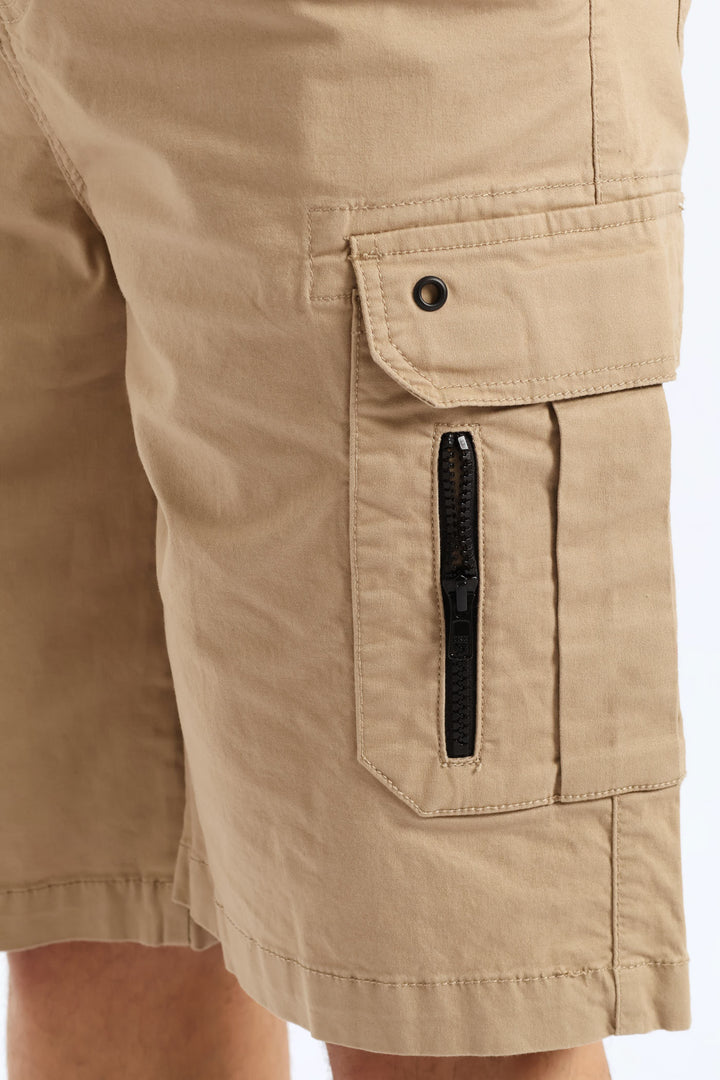 Utility Fixed Waistband Cargo Shorts - Stone