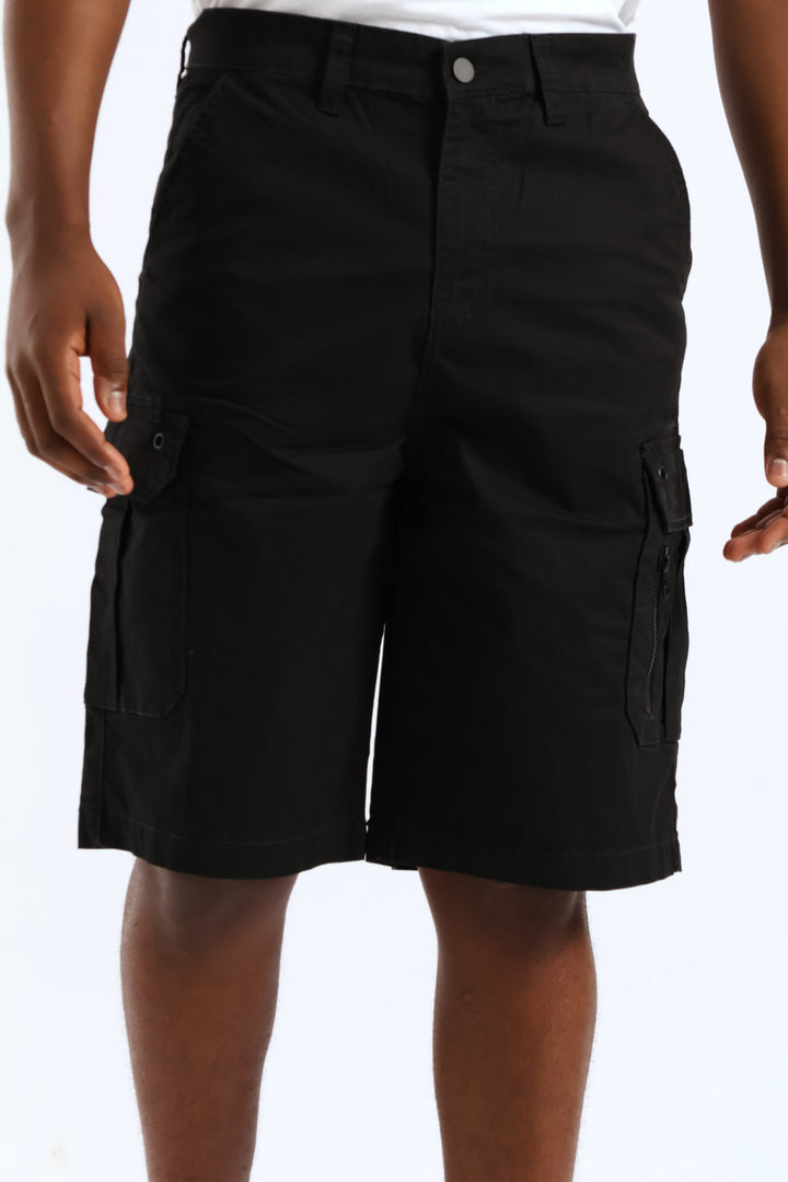 Utility Fixed Waistband Cargo Shorts - Black