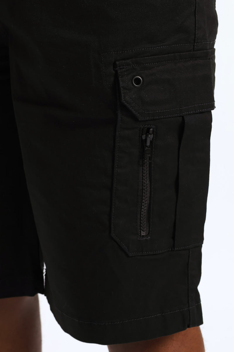 Utility Fixed Waistband Cargo Shorts - Black