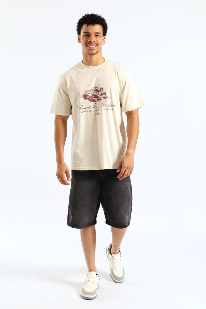 Race Car Print Tee - Ecru