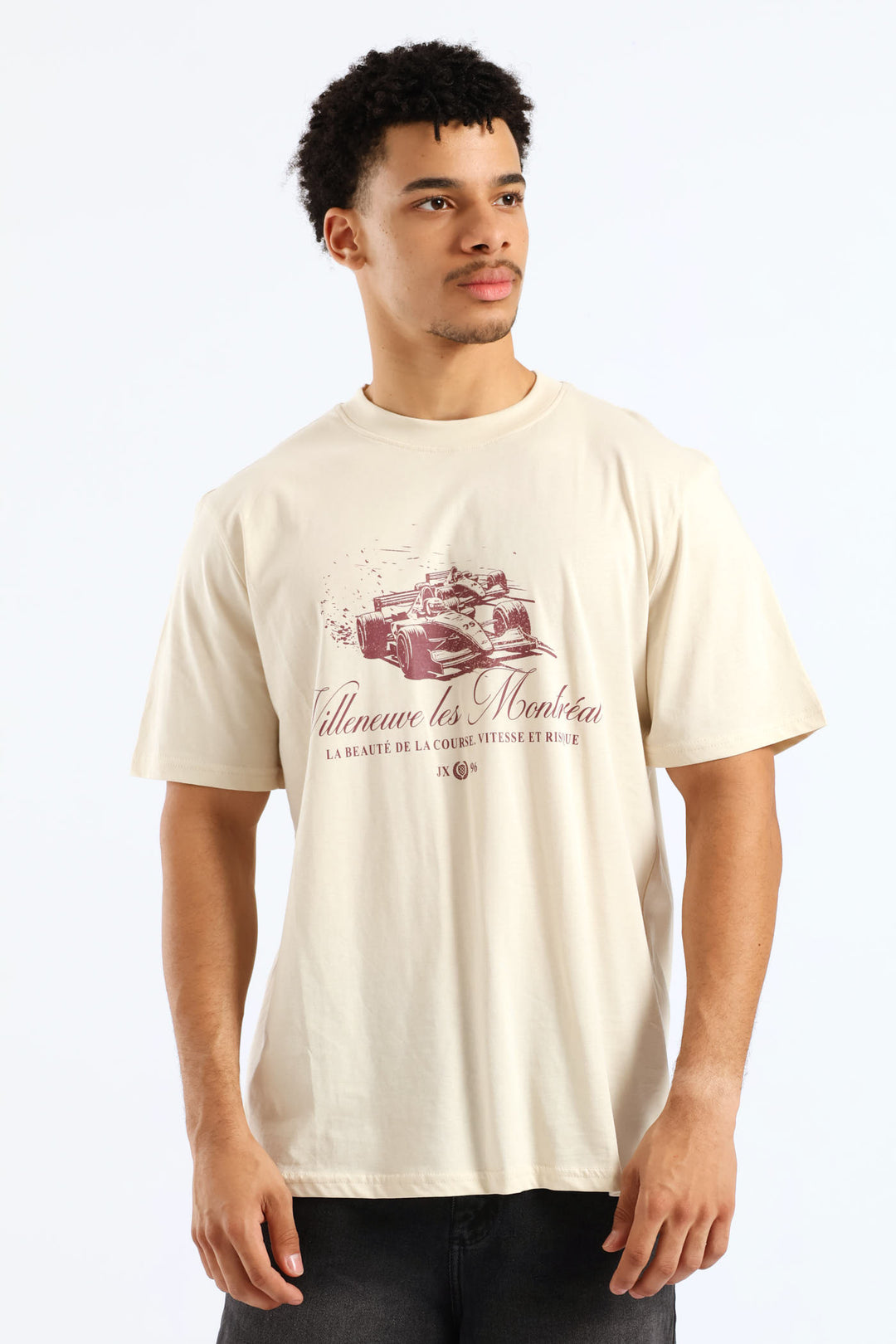 Race Car Print Tee - Ecru