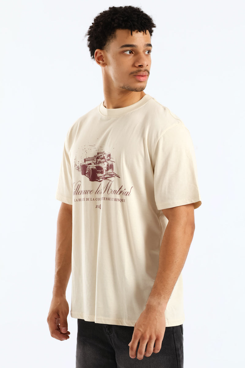Race Car Print Tee - Ecru