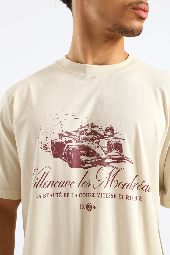 Race Car Print Tee - Ecru