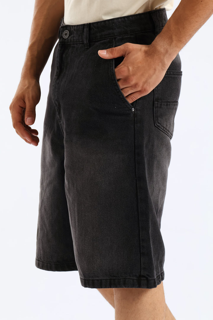 Denim Baggy Shorts - Black