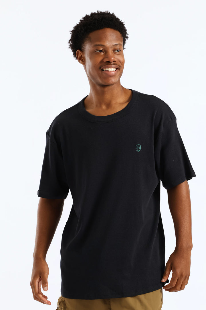 Embroidered Rib Tee - Black