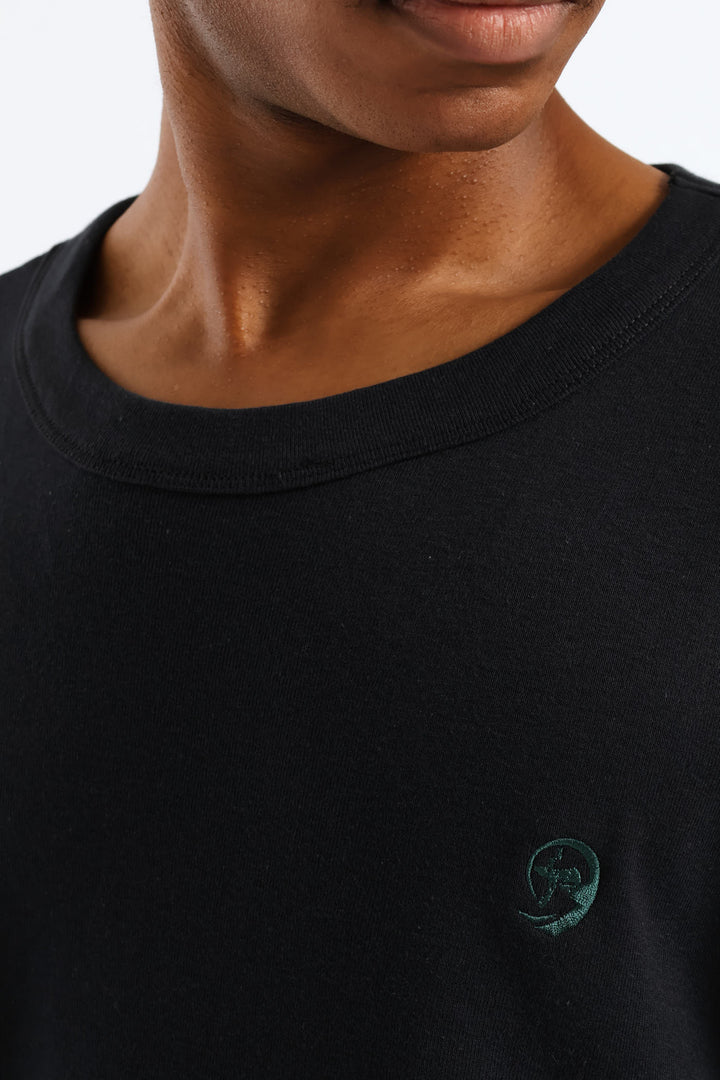 Embroidered Rib Tee - Black