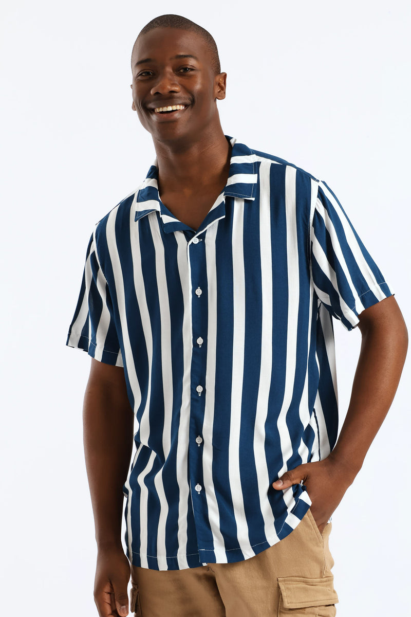 Stretch Vicose Shirt - Blue/White
