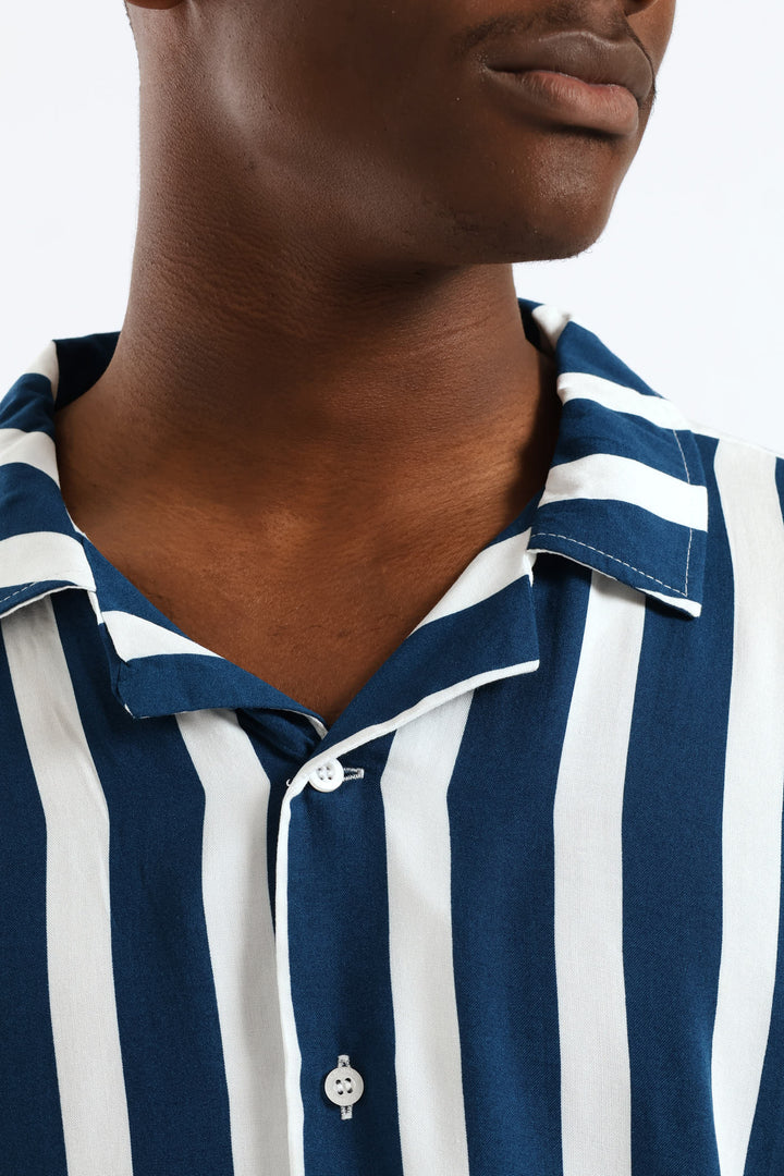 Stretch Vicose Shirt - Blue/White