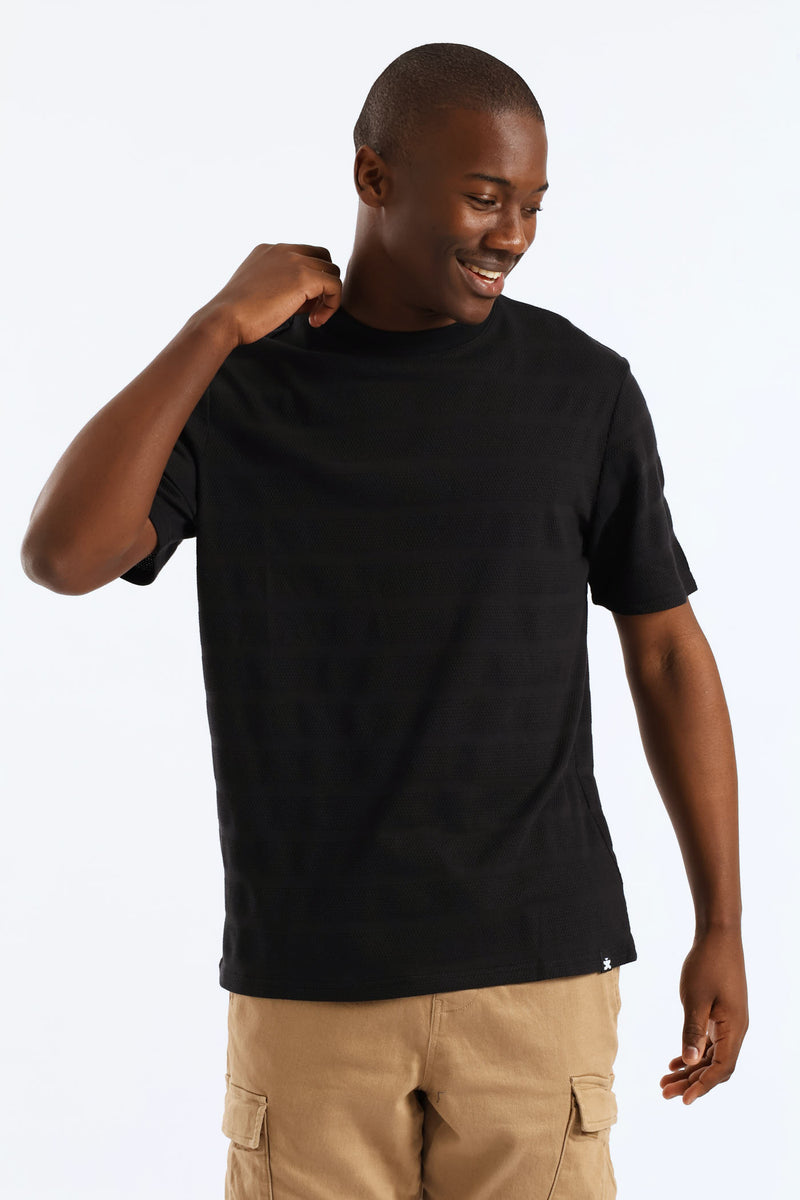 Basic Stripe Waffle Tee - Black