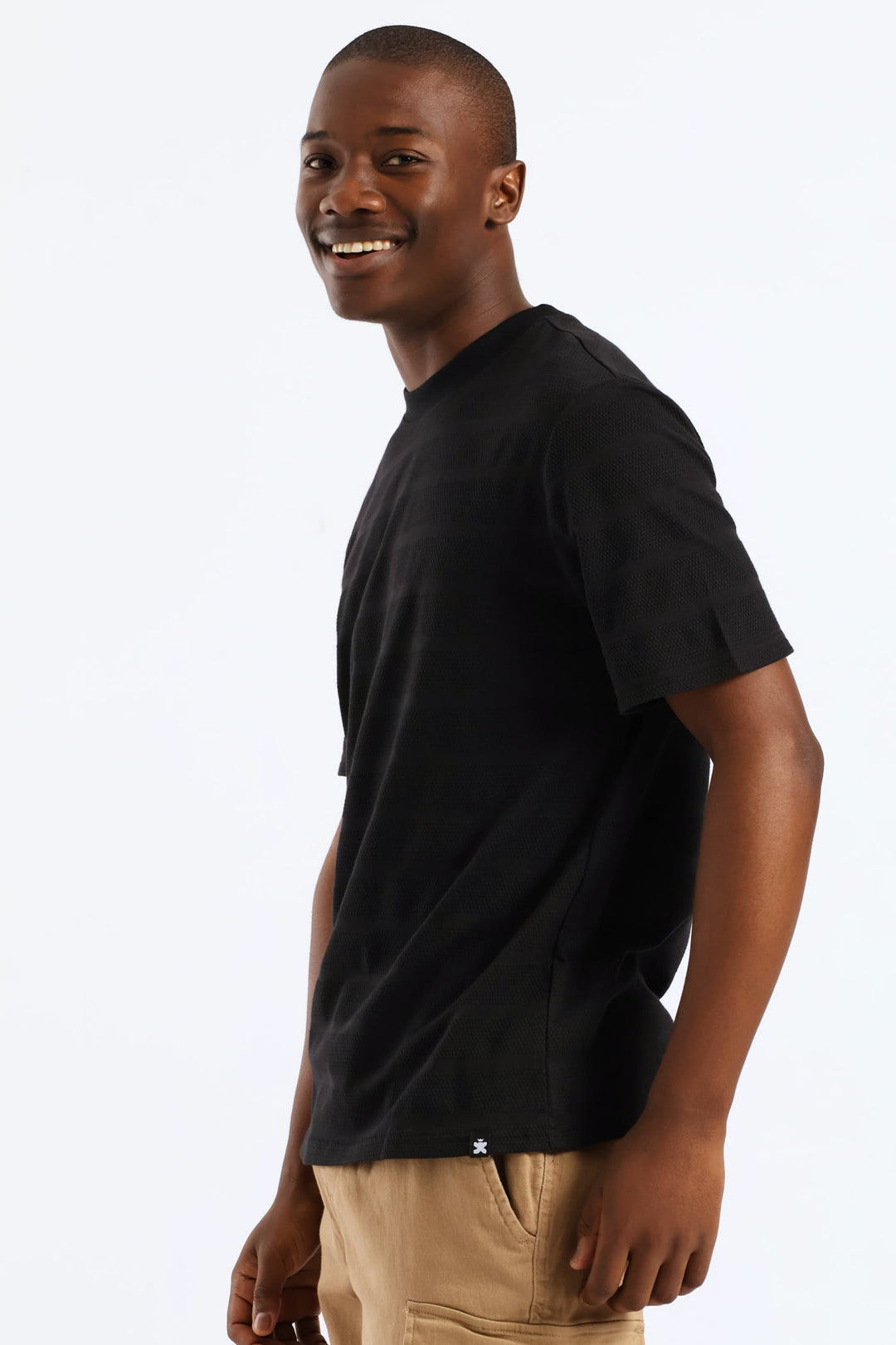 Basic Stripe Waffle Tee - Black