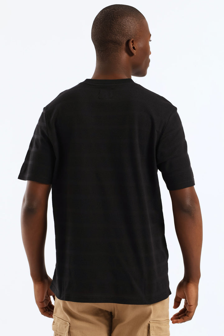 Basic Stripe Waffle Tee - Black