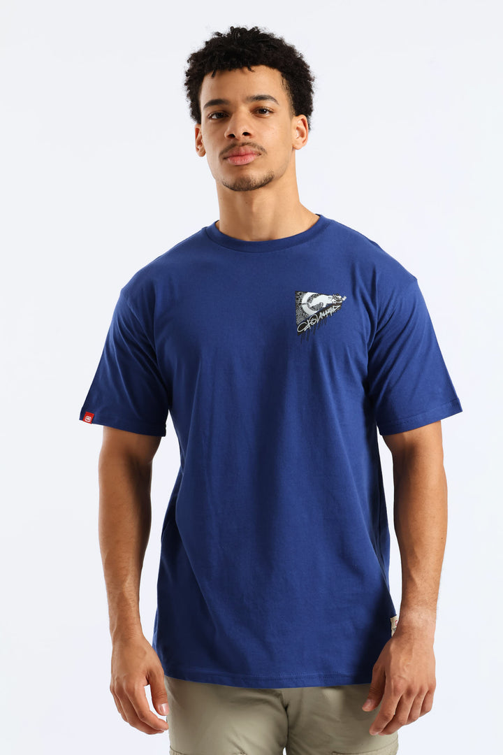 Drip Back Print Tee - Blue