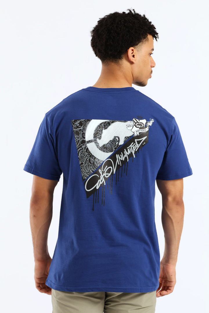 Drip Back Print Tee - Blue