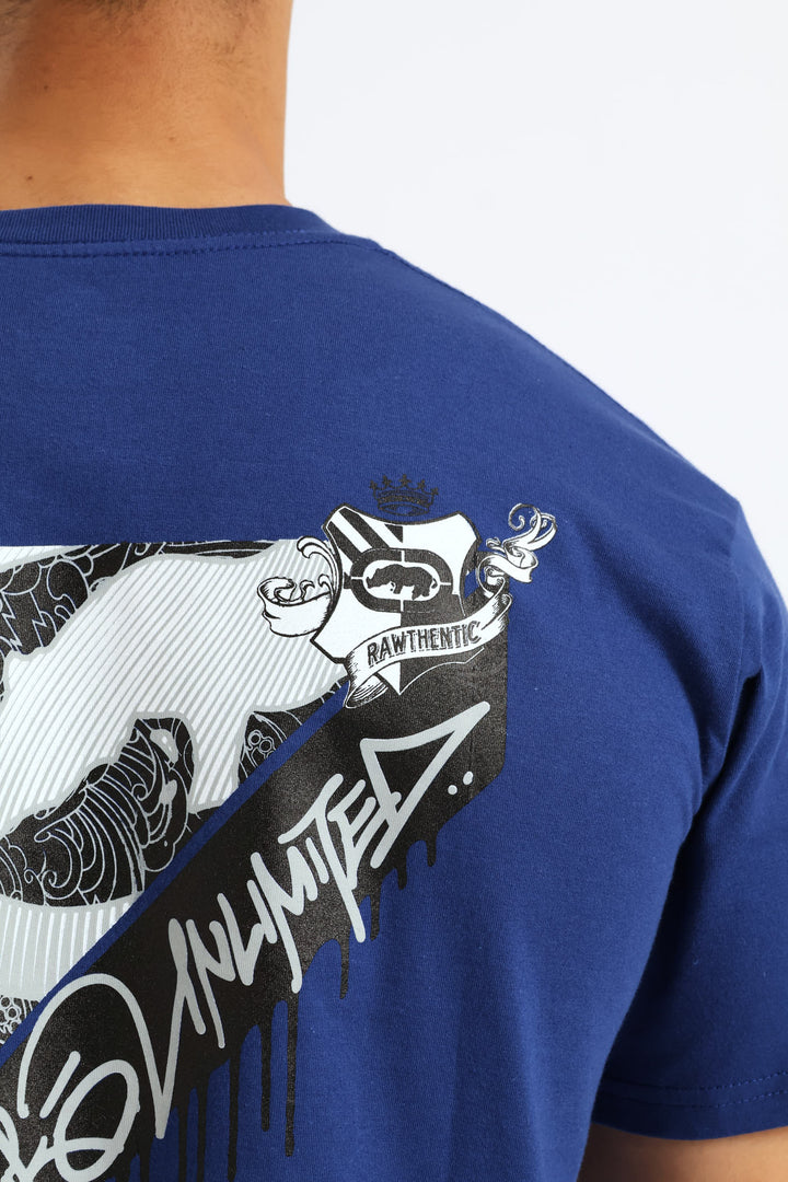 Drip Back Print Tee - Blue