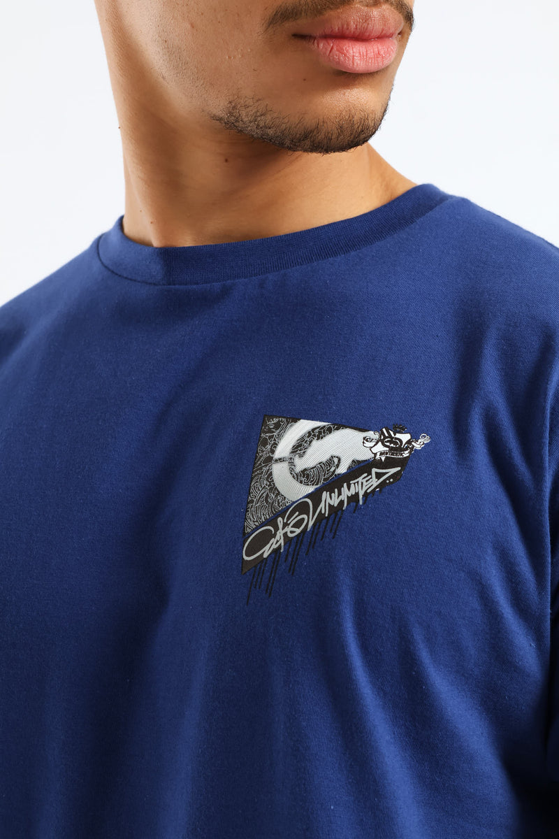 Drip Back Print Tee - Blue