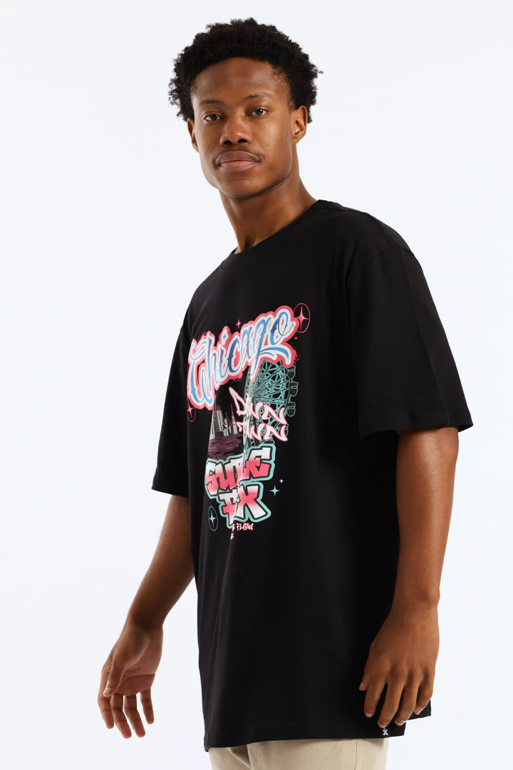 Graffiti Print Tee - Black