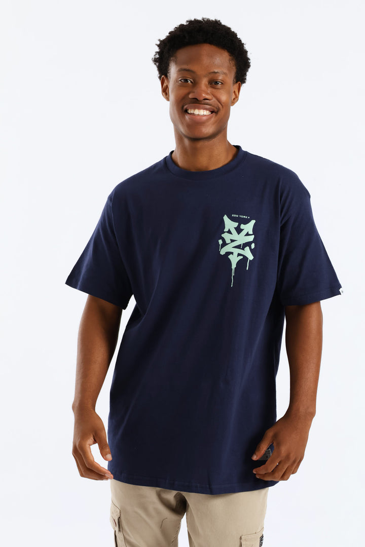 Drip Back Print Tee - Navy