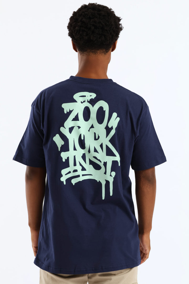 Drip Back Print Tee - Navy