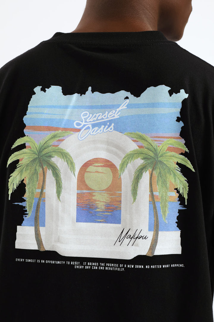 Malibu Front & Back Printed Tee - Black