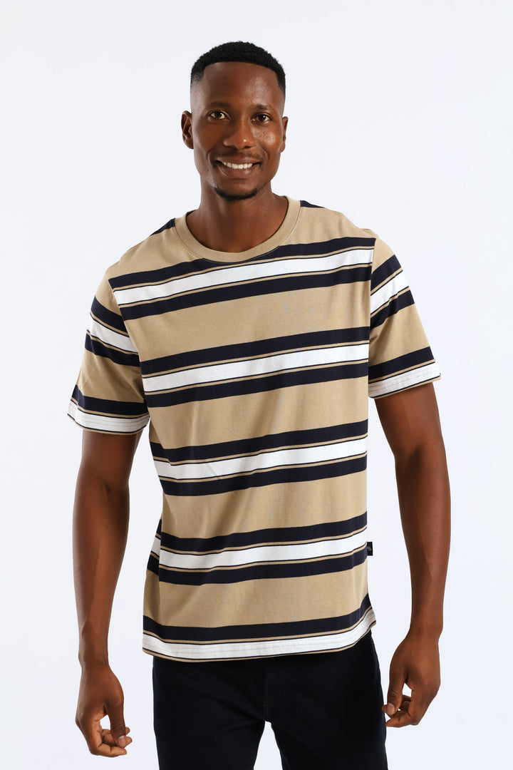 Stripe Tee - Taupe/Navy/White