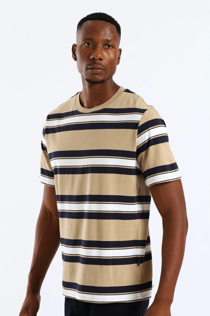Stripe Tee - Taupe/Navy/White