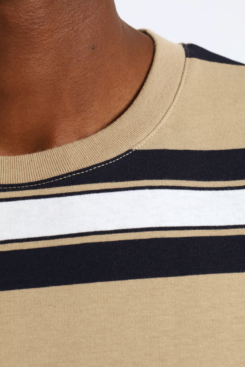 Stripe Tee - Taupe/Navy/White