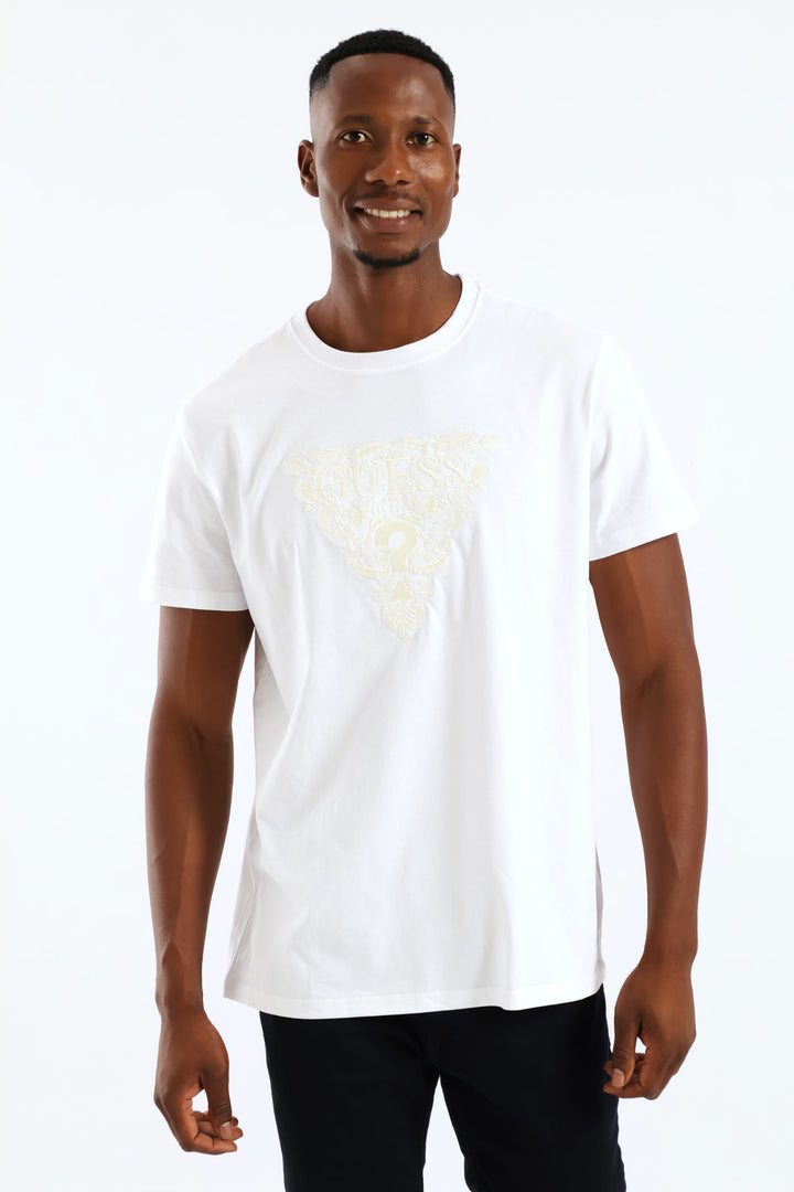 Flower Embroidery Tee - White