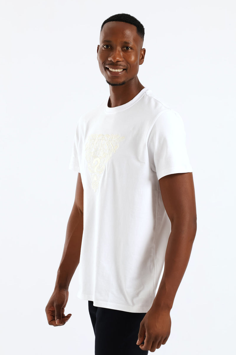 Flower Embroidery Tee - White