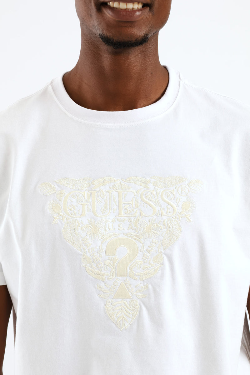 Flower Embroidery Tee - White