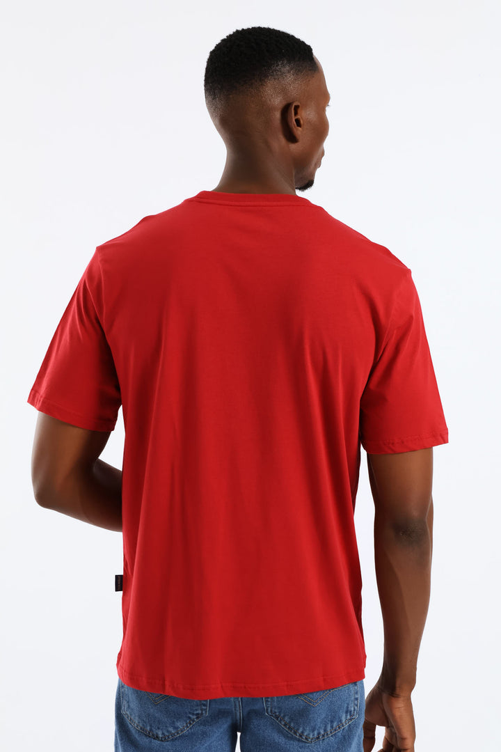 Follow The Sun Chest Print Tee - Dark Red