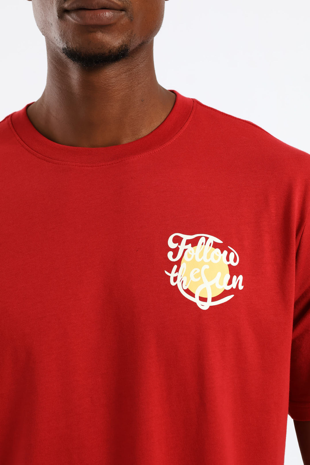 Follow The Sun Chest Print Tee - Dark Red