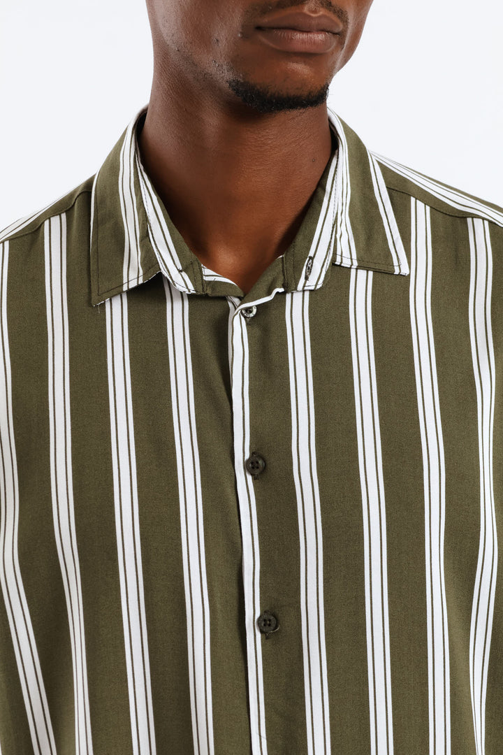 Viscose Stripe Shirt - Olive