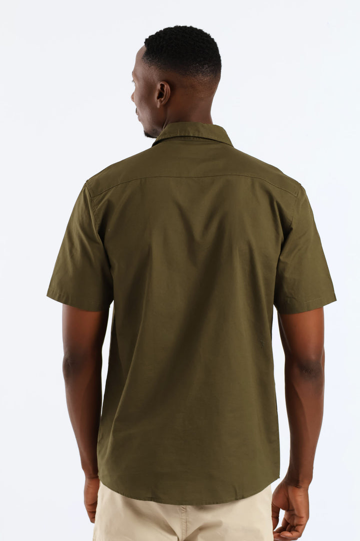 Flap Pocket Washed Oxford Shirt - Olive