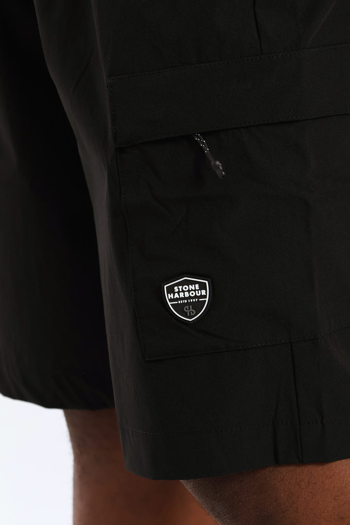 Zip Cargo Pocket Tech Short - Black
