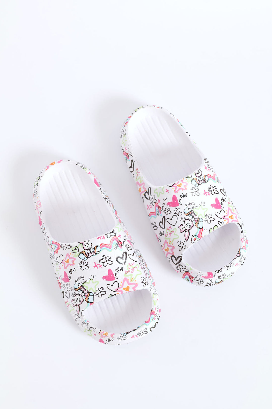 Girls Graffiti Print Slide - White