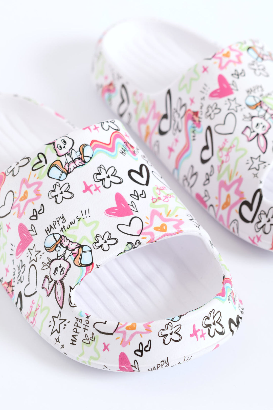 Girls Graffiti Print Slide - White