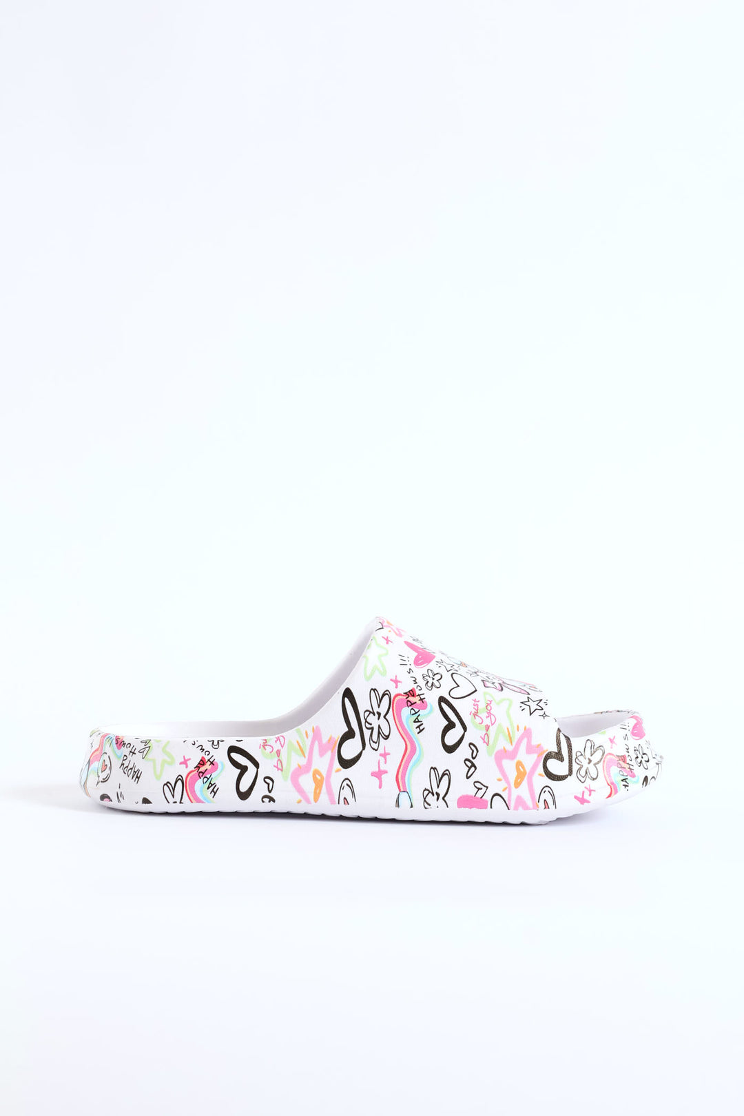 Girls Graffiti Print Slide - White
