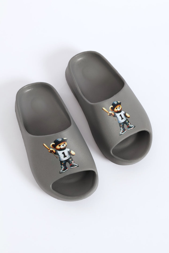 Boys Bear Moulded Slide - Grey