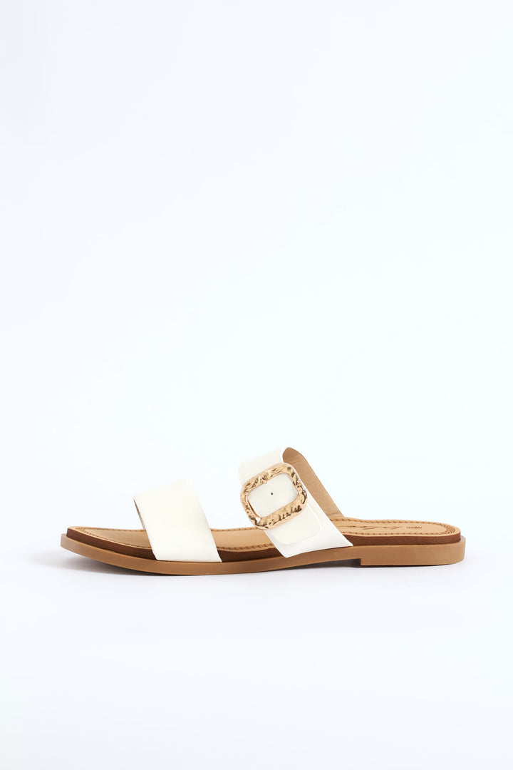 Buckle Detail Double Band Sandal - White