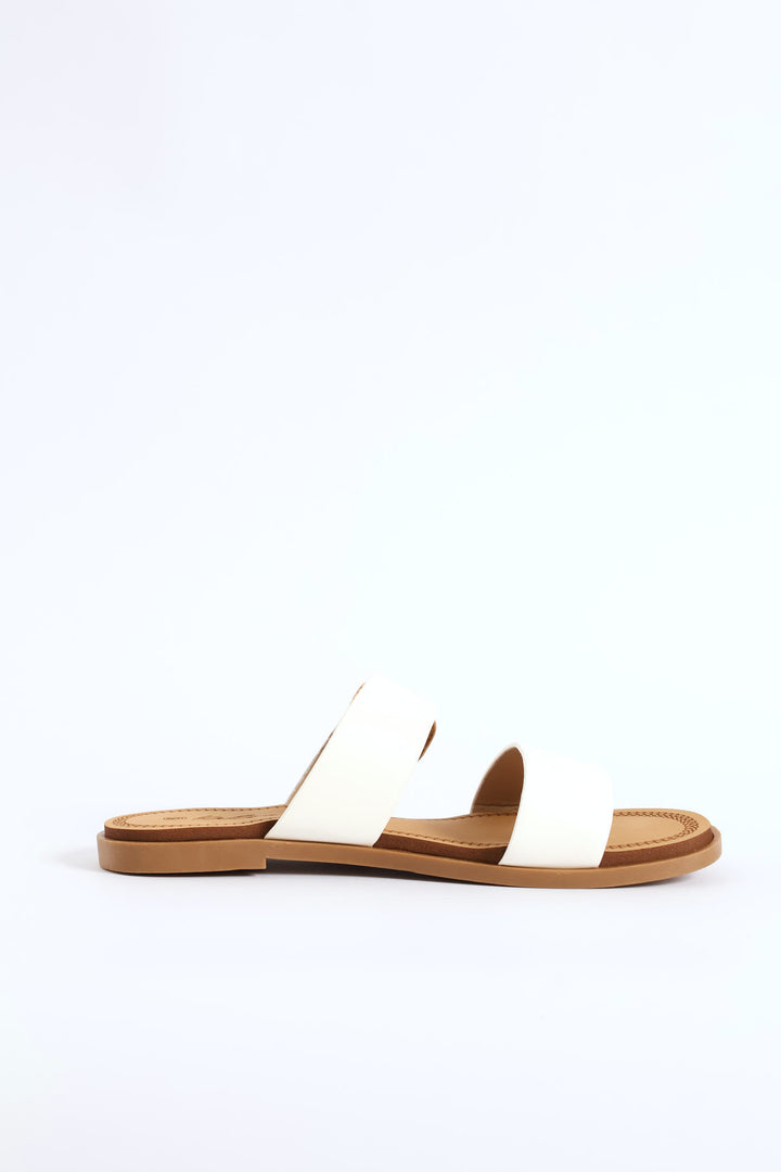 Buckle Detail Double Band Sandal - White