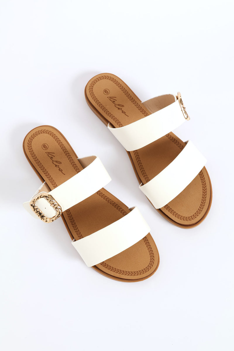 Buckle Detail Double Band Sandal - White