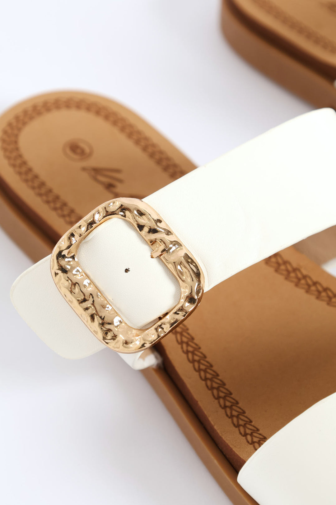 Buckle Detail Double Band Sandal - White