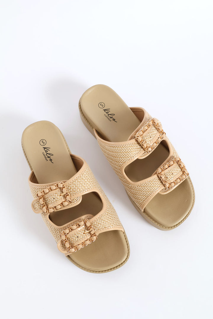 Raffia Double Band Mule On Comfort Outsole - Natural