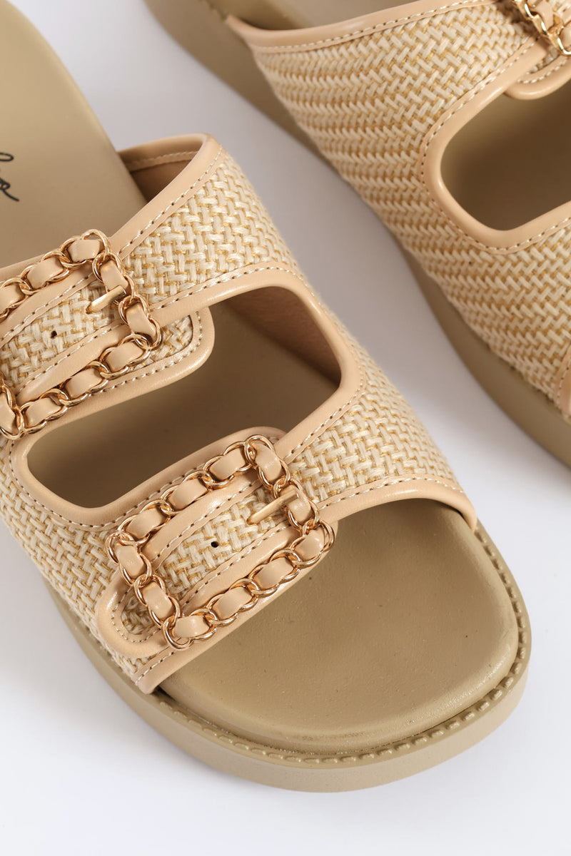 Raffia Double Band Mule On Comfort Outsole - Natural