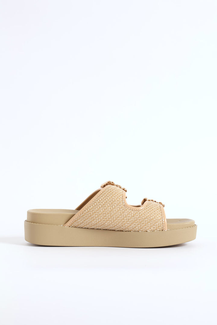 Raffia Double Band Mule On Comfort Outsole - Natural